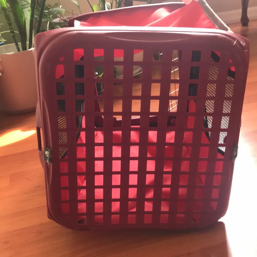 Red Pet Carrier with Metal Door